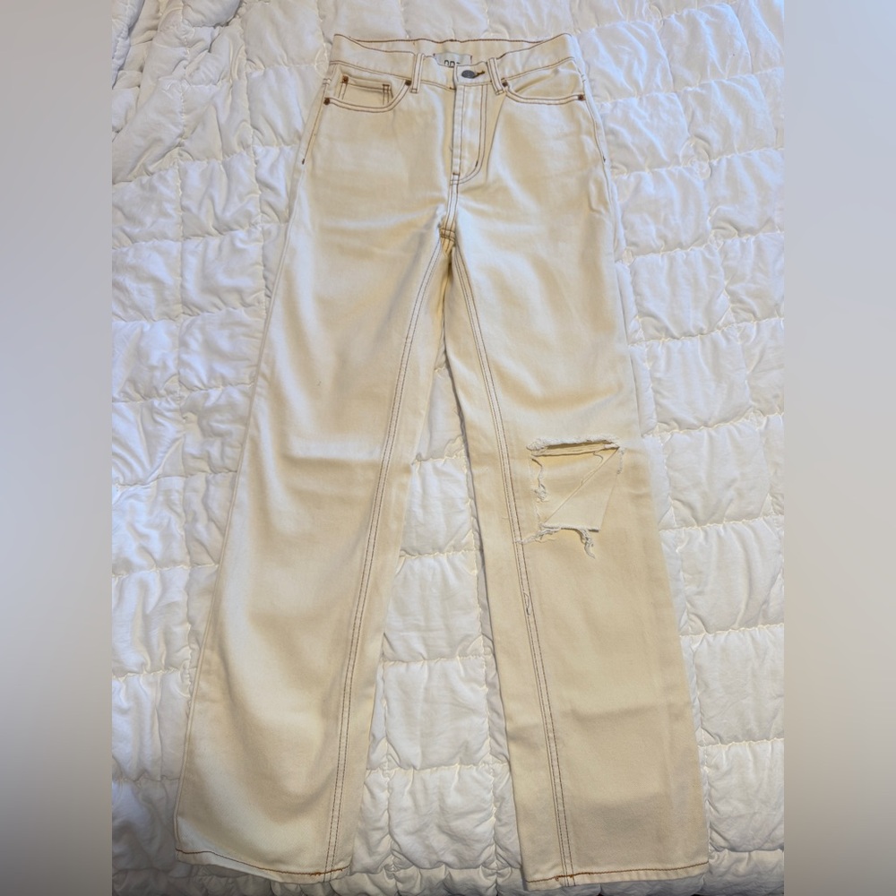Urban Outfitters Cream Distressed Jeans